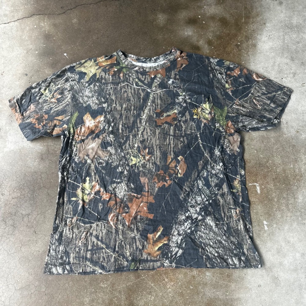 Browning Pocket T-Shirt Mens 2X Camo Excellent Mossy Oak Break-Up Cotton Tee
